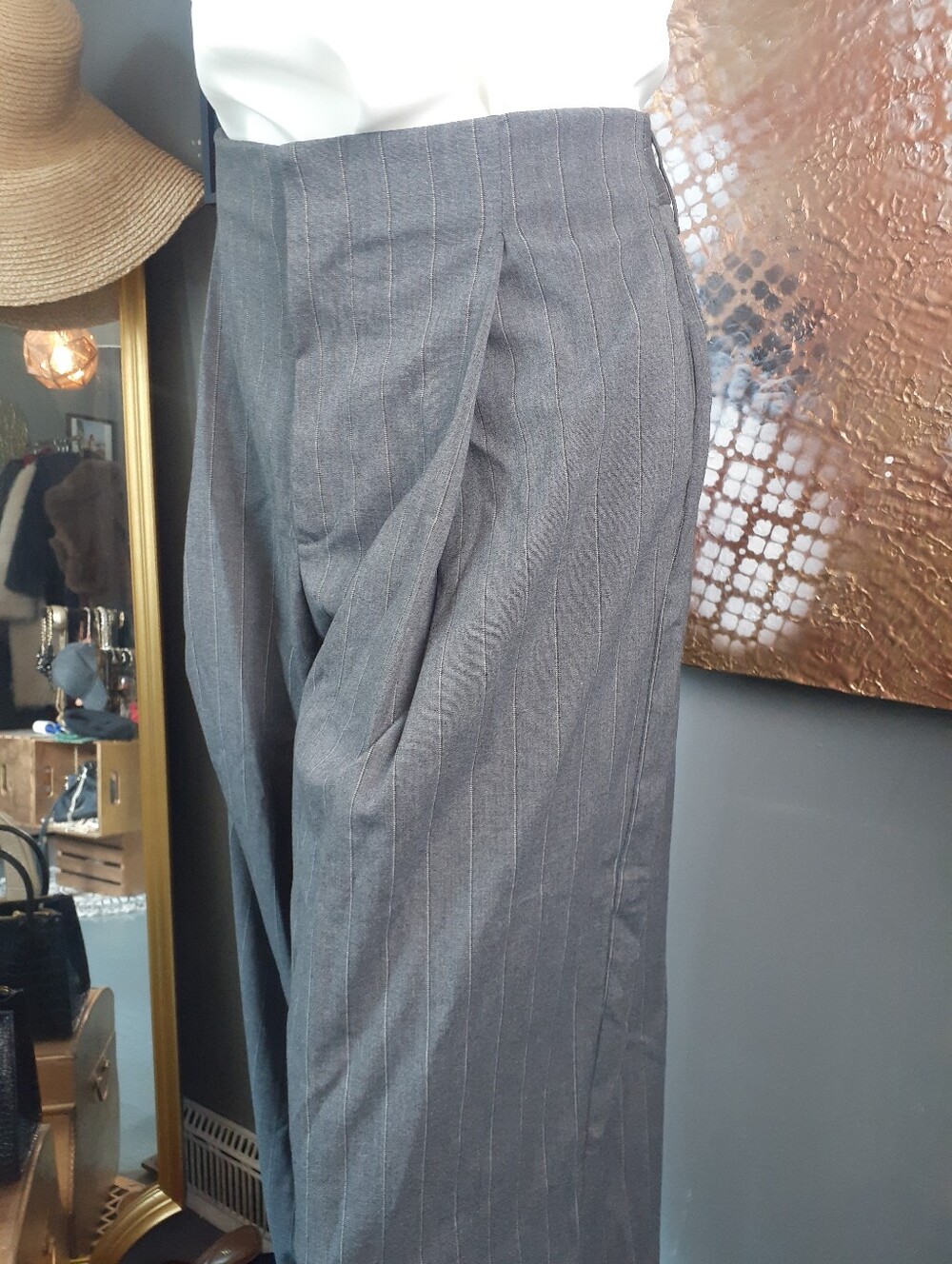 Zara Nwt Pinstripe Balloon Hem Trousers - Gray - Picture 6 of 16